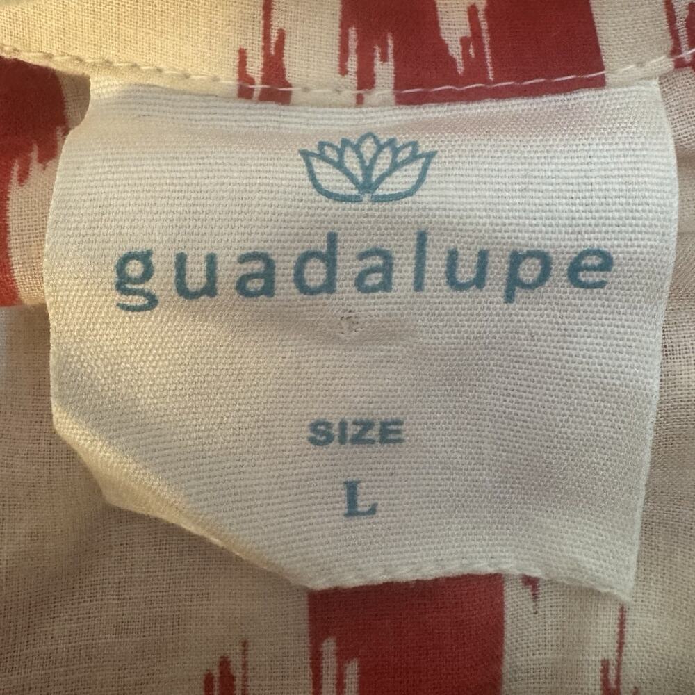 Guadalupe SZ Large Meredith Red Ikat Dress drop waist 1/4 button Cottagecore - Picture 4 of 11